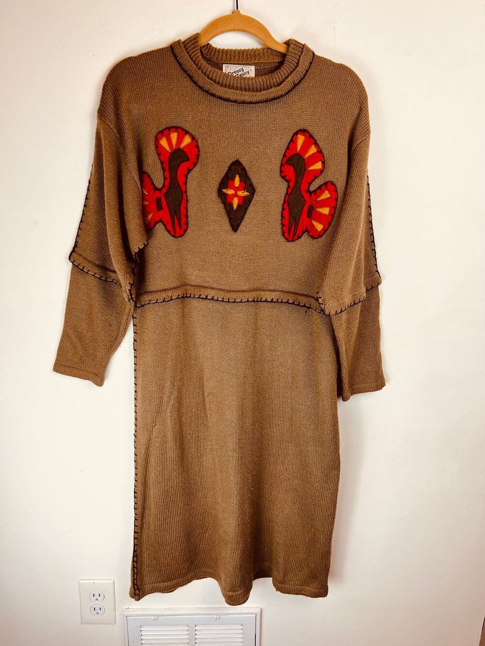 Funky Vintage Brown Wool Blend Sweater Dress - Size M